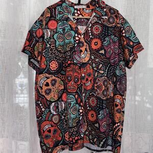 Mens Unisex Day of the Dead button Shirt 3x Short Sleeve Dia De Los Muertos Top